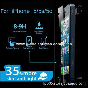 Premium Tempered-glass Screen Protector/Toughened Protective Film for iPhone 5S/5C, 9H Hardness